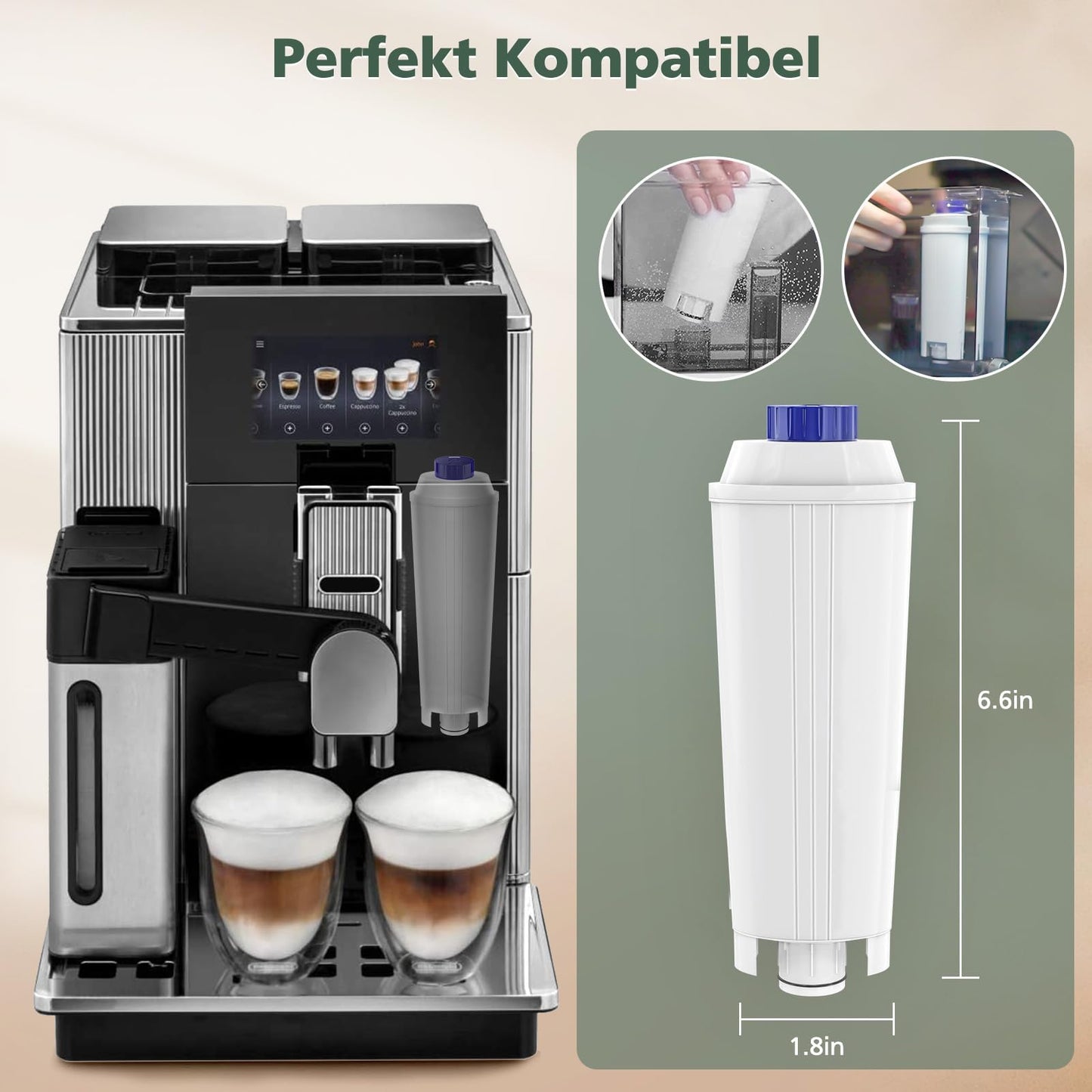 6 pieces of water filters for Delonghi, compatible with Delonghi DLSC002. Water filter cartridges suitable for Delonghi Magnifica S, ECAM, ESAM, ETAM, EPAM, Primadonna coffee machines.