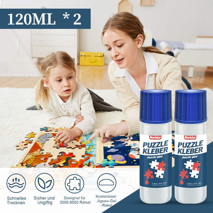 Nariolar Puzzle Glue Transparent with Applicator ideal for attaching and hanging puzzles, fast drying, 120mlX2