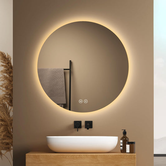 EMKE Round Bathroom Mirror with Lighting 60 cm - Mirror with 3 light colors, dimmable, touch, memory function, energy-saving - Bathroom mirror & wall mirror