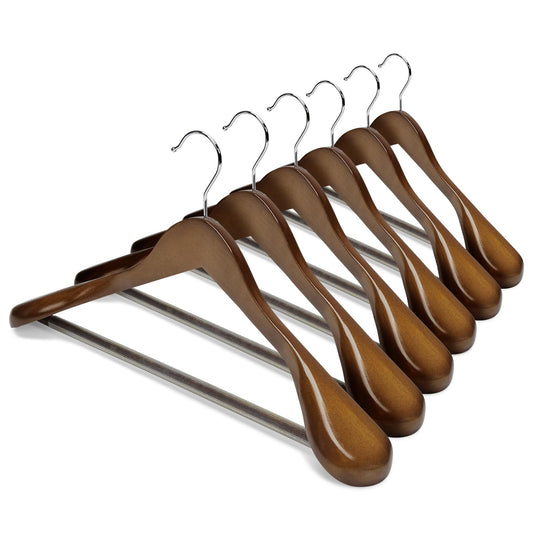 HOUSE DAY Wide Walnut Wood Hangers 6X Non-Slip Hangers Sturdy Coat Hangers Suit Hangers Wood Hangers, Wide Shoulders Non-Slip Pants Bars Rotatable Hooks