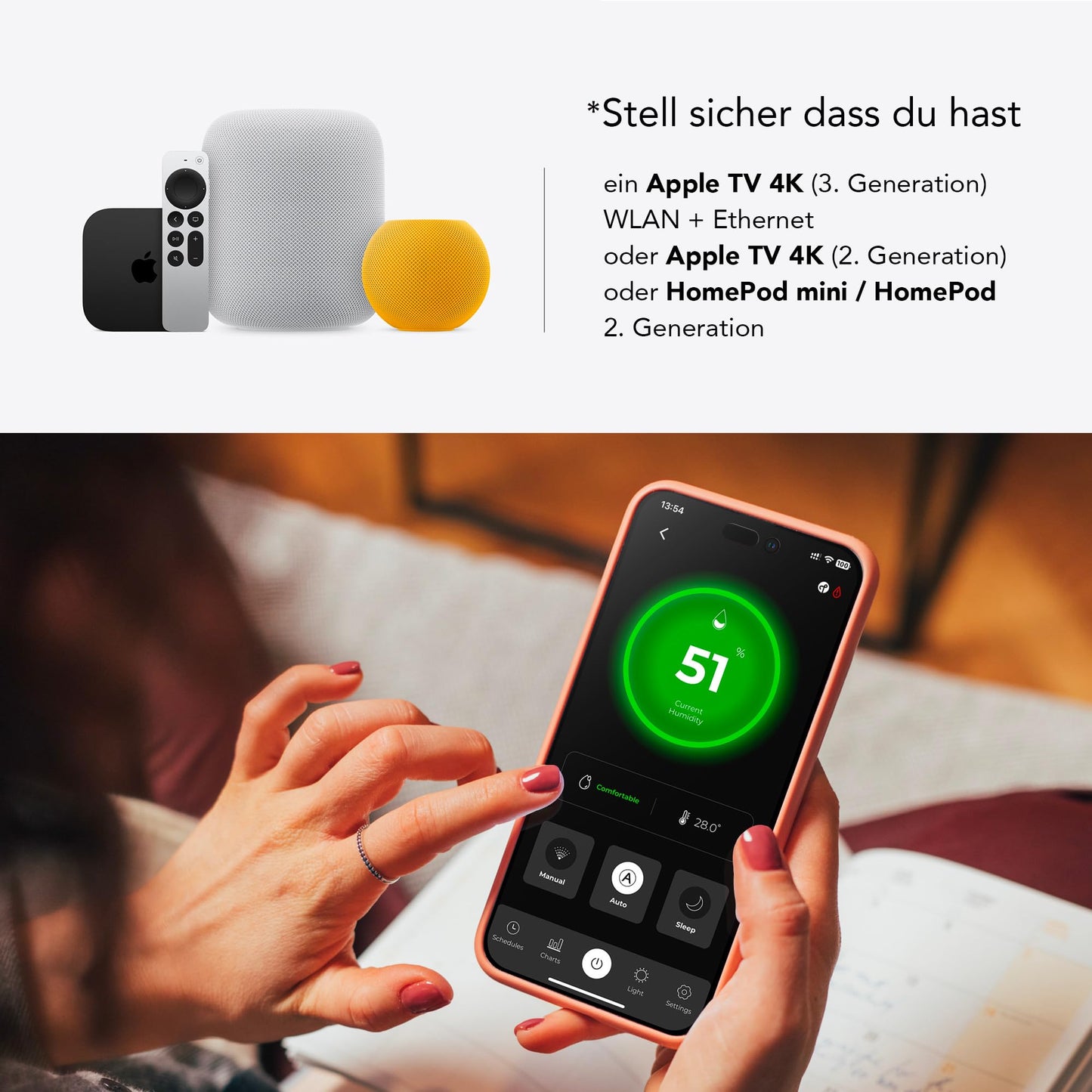 Airversa Humelle HomeKit Smart Humidifier with Thread (HomePod Mini/Apple TV4K 2021 or higher required), 5.5l water tank capacity, for rooms up to 50m2 (Pebble Grey)