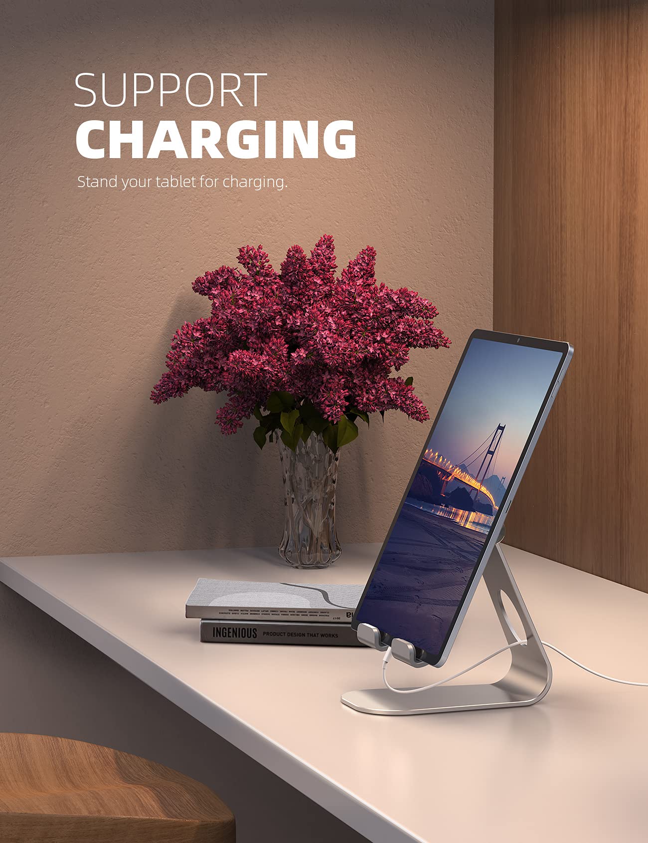 Lamicall Tablet Stand Adjustable, Tablet Holder - Universal Stand, Mount, Dock for 2024 iPad Pro 9.7, 10.5, 11, 12.9, iPad Air Mini 6 5 4, Samsung Tab, and Tablet with 4.7-13 inches - Silver