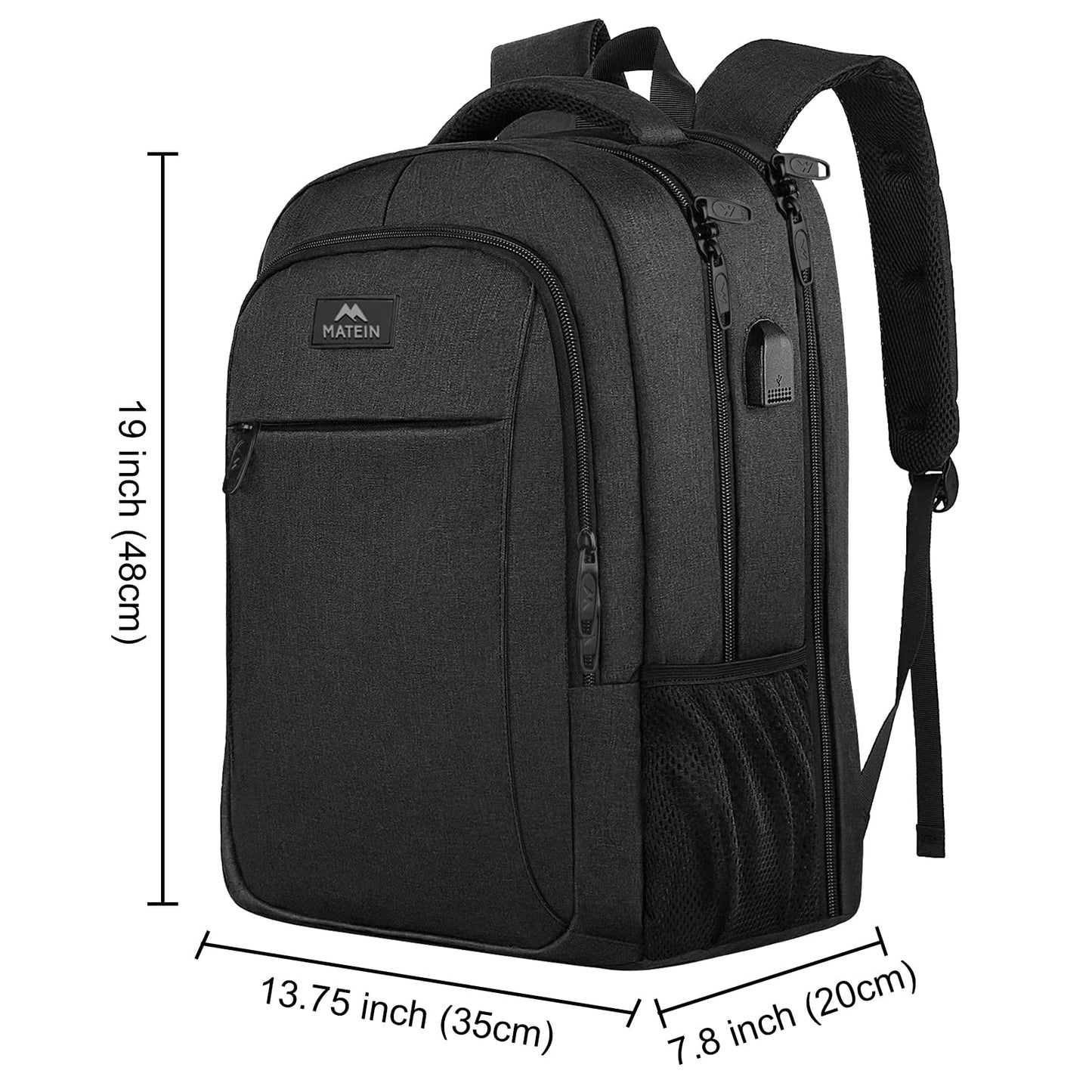 MATEIN backpack for men, large laptop backpack 17.3 inch school bag with USB charging port anti-theft business work travel backpack teenager notebook college tech women, black