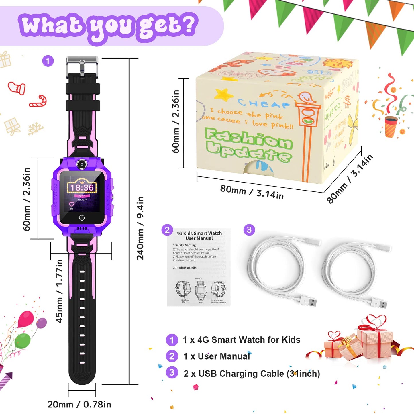 Children's GPS tracker smartwatch for boys and girls, 4G video & phone call with 360° rotation, kids GPS watch for 4-12 years old, Christmas & birthday gifts (T10 Purple)