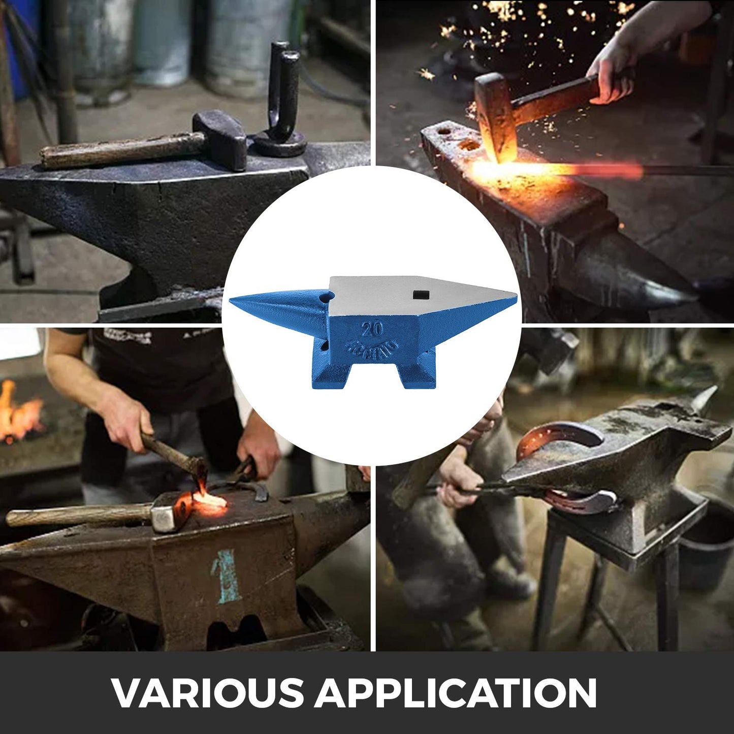 VEVOR Forge Anvil 20KG Forge Accessories Anvil Tools forged steel with round and square hole sturdy