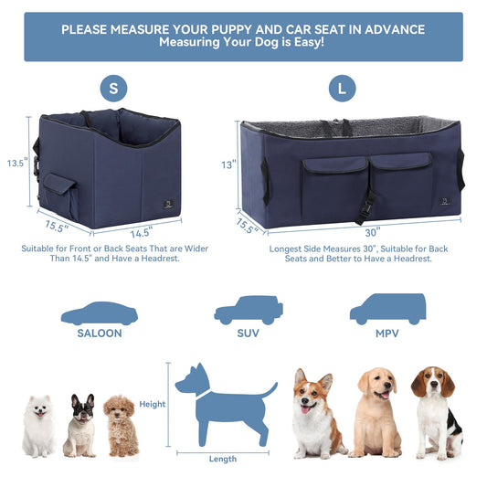 A 4 pet car seat for large dogs or 2 small ones, foldable for backseat with safety belt and storage bag, double-sided mat.