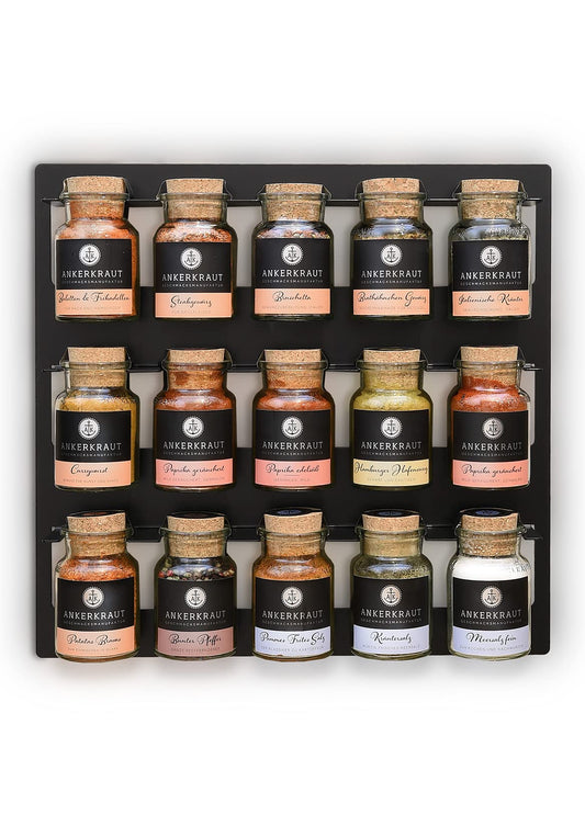 TUX Spice Rack, Shelf, Hanging Shelf fits Ankerkraut Spices - 15 compartments (Black)