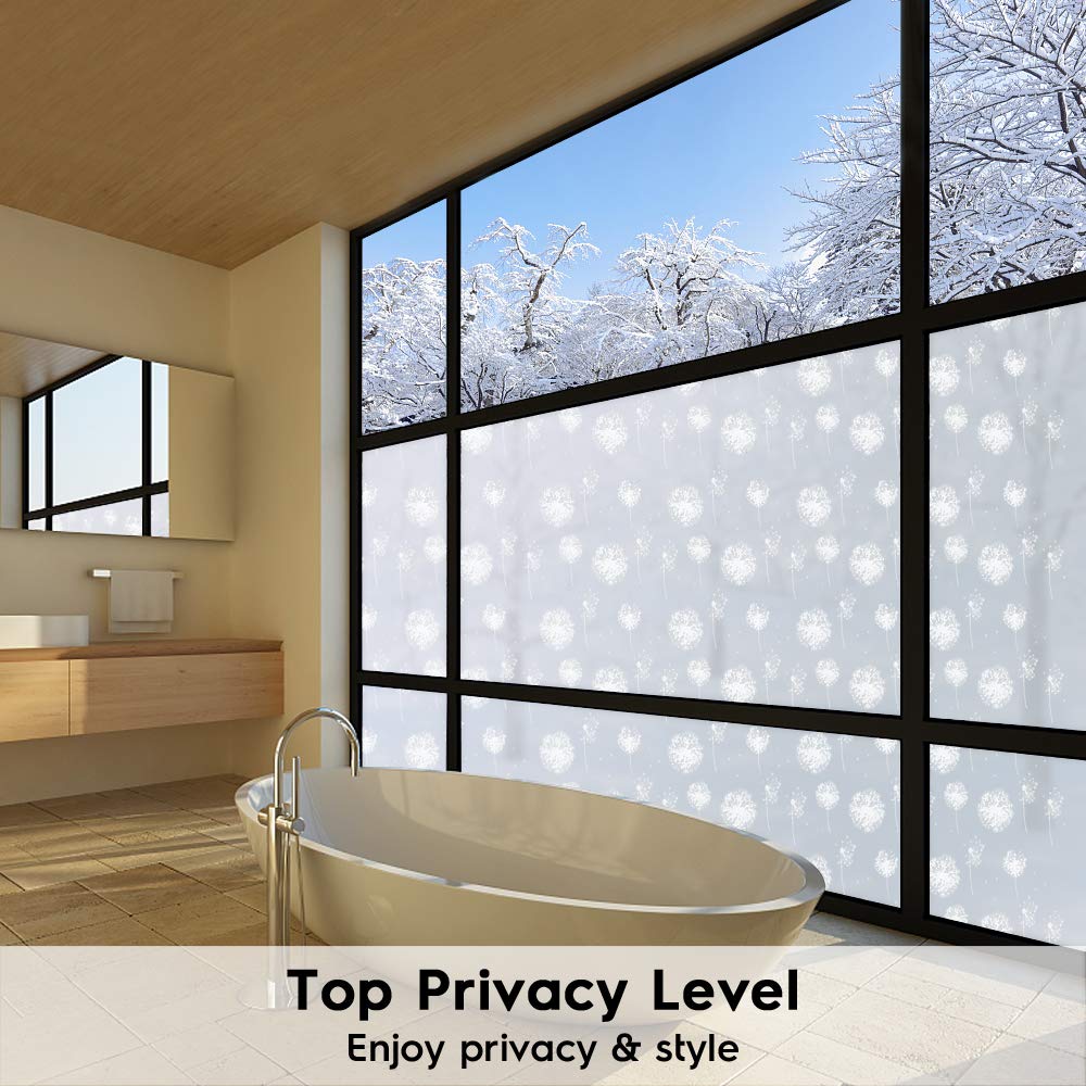 Homein window film privacy film window frosted film dandelion static cling film decorative film window pictures privacy from outside sun protection film for bathroom kitchen office 90 x 400 cm