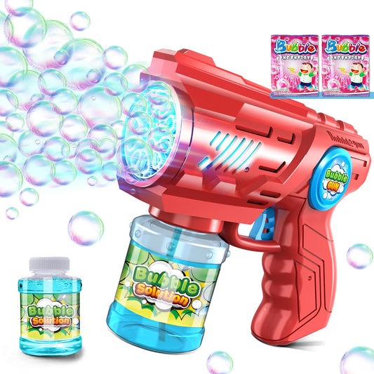 Bubble gun kids bubble machine bubble machine: LED light bubbles electric with 100 ML tank blue automatic bubbles maker for kids shooter party toy (pink)