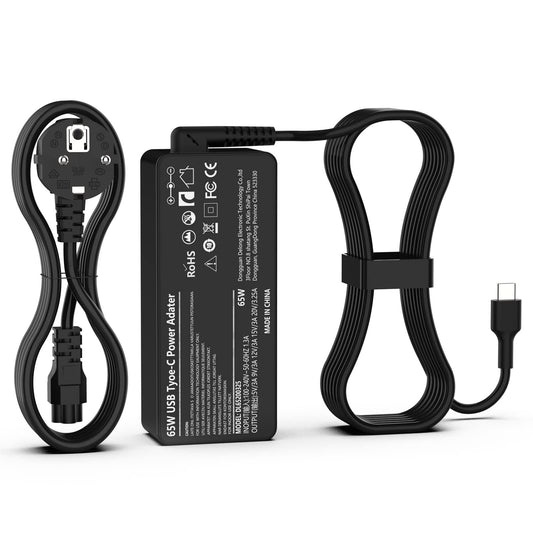 65W USB C power adapter for HP laptops, including Spectre, EliteBook, Elite X2, Chromebook, 360, Probook, and Pavilion. Universal charger with fast charging capabilities.