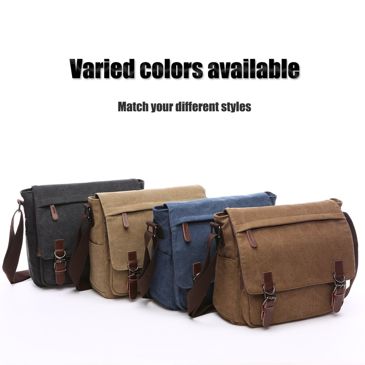 LOSMILE Shoulder bag for men, 16-inch messenger bag made of canvas, suitable for work and school. (Black)