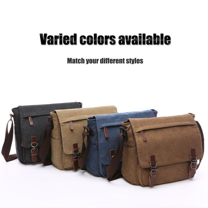 LOSMILE Shoulder bag for men, 16-inch messenger bag made of canvas, suitable for work and school. (Black)