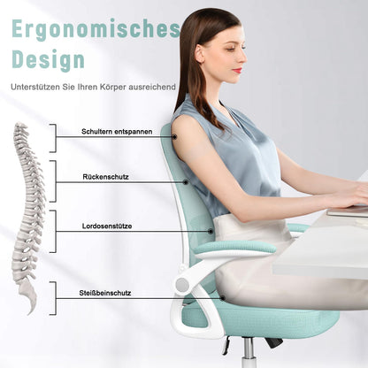 naspaluro office chair with adjustable armrests, ergonomic desk chair with mesh back, lumbar support, height adjustable, padded seat cushion, 360° swivel chair, green
