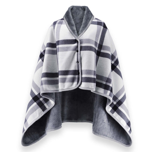 Beifon poncho winter warm women's blanket flannel fleece poncho cape soft thick winter warm wrap poncho open front cape office home for women girls children (gray+white)