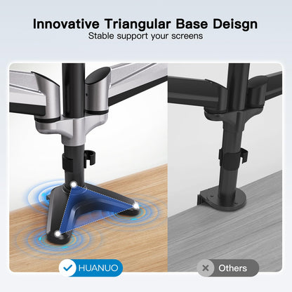 HUANUO Triple Monitor Stand for 17-32 inch screens, Adjustable Height Triple Monitor Mount, Holds up to 8kg per arm.