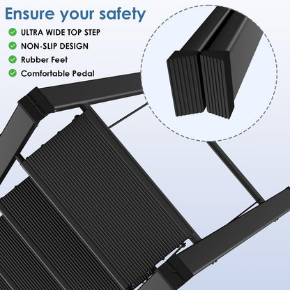 TLGREEN Aluminum Step Ladder 4-Step Foldable Ladder Non-Slip Step Ladder Household Ladder Multifunctional Step Stool Easy to Store up to 150kg Capacity for Kitchen Household Outdoor Office Black