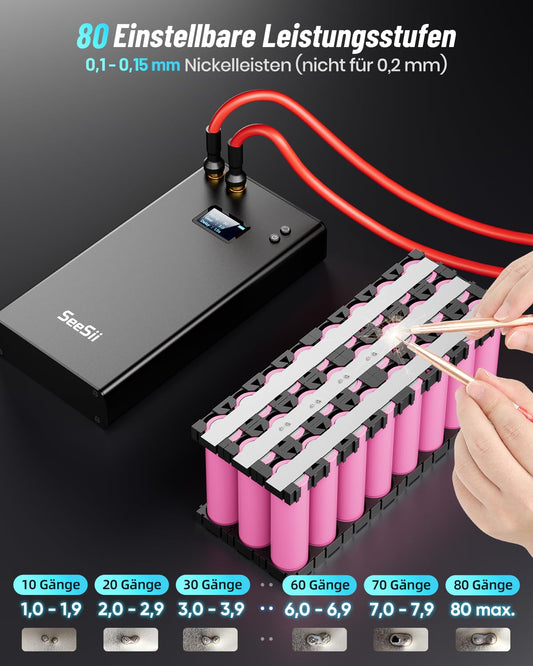 Seesii spot welder, SE-203 11000mAh battery spot welder with LCD screen, spot welder with 80 gears adjustable with 5m nickel sheet and holder for making battery packs.