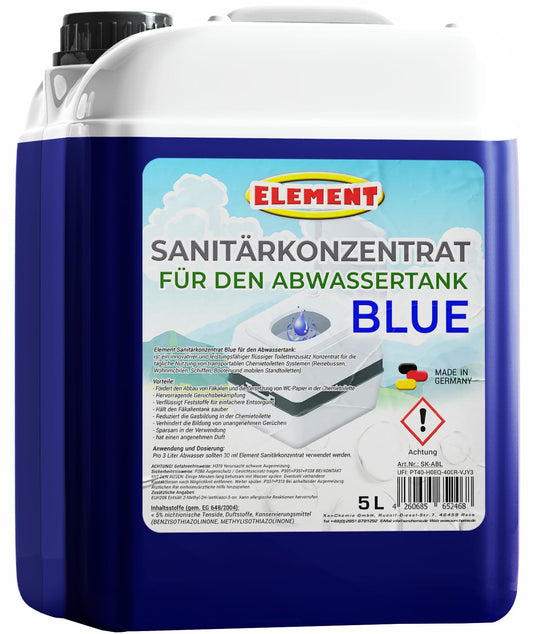 Sanitary fluid I Blue I Sanitary concentrate I 5 liters I Camping toilet waste tank I Toilet sanitary fluid for camping toilet waste tank I Sanitary additive I Toilet additive