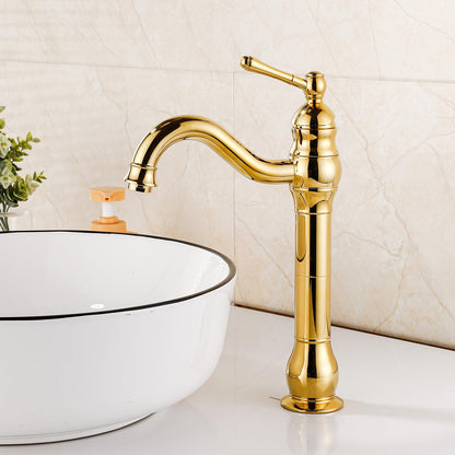 FWZZQ Gold Retro Bathroom Faucet, Basin Faucet High Swivel 360°, Single Handle Sink Faucets, Nostalgic Brass Bathroom Mixer Tap for Bathroom