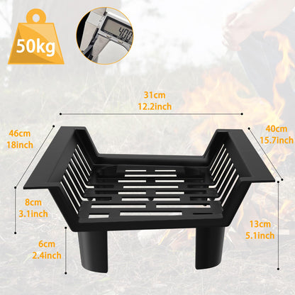 Onun 46cm fireplace grates firewood log rack cast iron wood rack fireplace stand, indoor wrought iron grill fireplace wood grate for indoor fireplaces, outdoor camping cooking, ignition tools wood stove, Tye B.