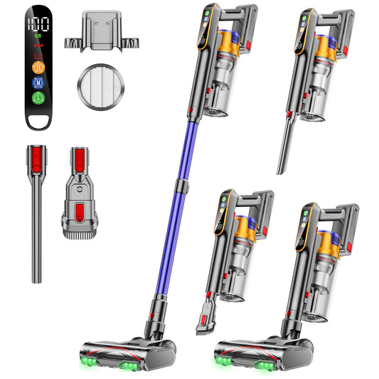 AOLOKO Cordless Vacuum Cleaner, 50000Pa/580W/70Mins Runtime with 1.8L Large Dustbin, Wall-mounted Charging Dock, 8-stage Filtration System, Green Light for Hard Floors Carpets Pet Hair