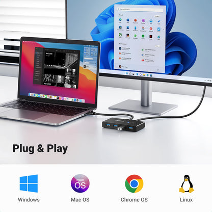 UGREEN USB Switch 2PC 2 In 4 Out USB 3.0 Switcher with 2 A to A cables for keyboard, mouse, printer, scanner, etc.