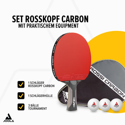 JOOLA Professional Table Tennis Racket Rosskopf Carbon, ITTF approved, for advanced players, includes cover and 3 balls, 29.5 cm