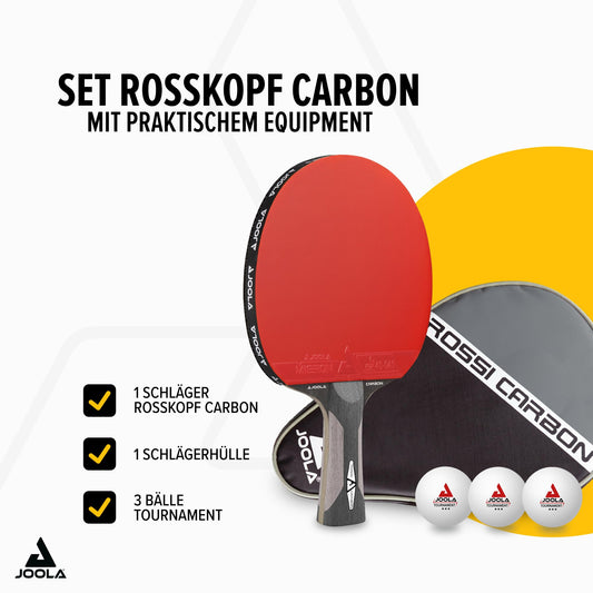 JOOLA Professional Table Tennis Racket Rosskopf Carbon, ITTF approved, for advanced players, includes cover and 3 balls, 29.5 cm
