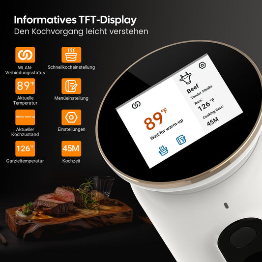 Sous Vide ISV-101W, INKBIRD WiFi Sous Vide Stick Precision Cooker, 1000W, temperature setting up to 90°C, immersion circulator 360° circulation with app preset menus, for the kitchen.