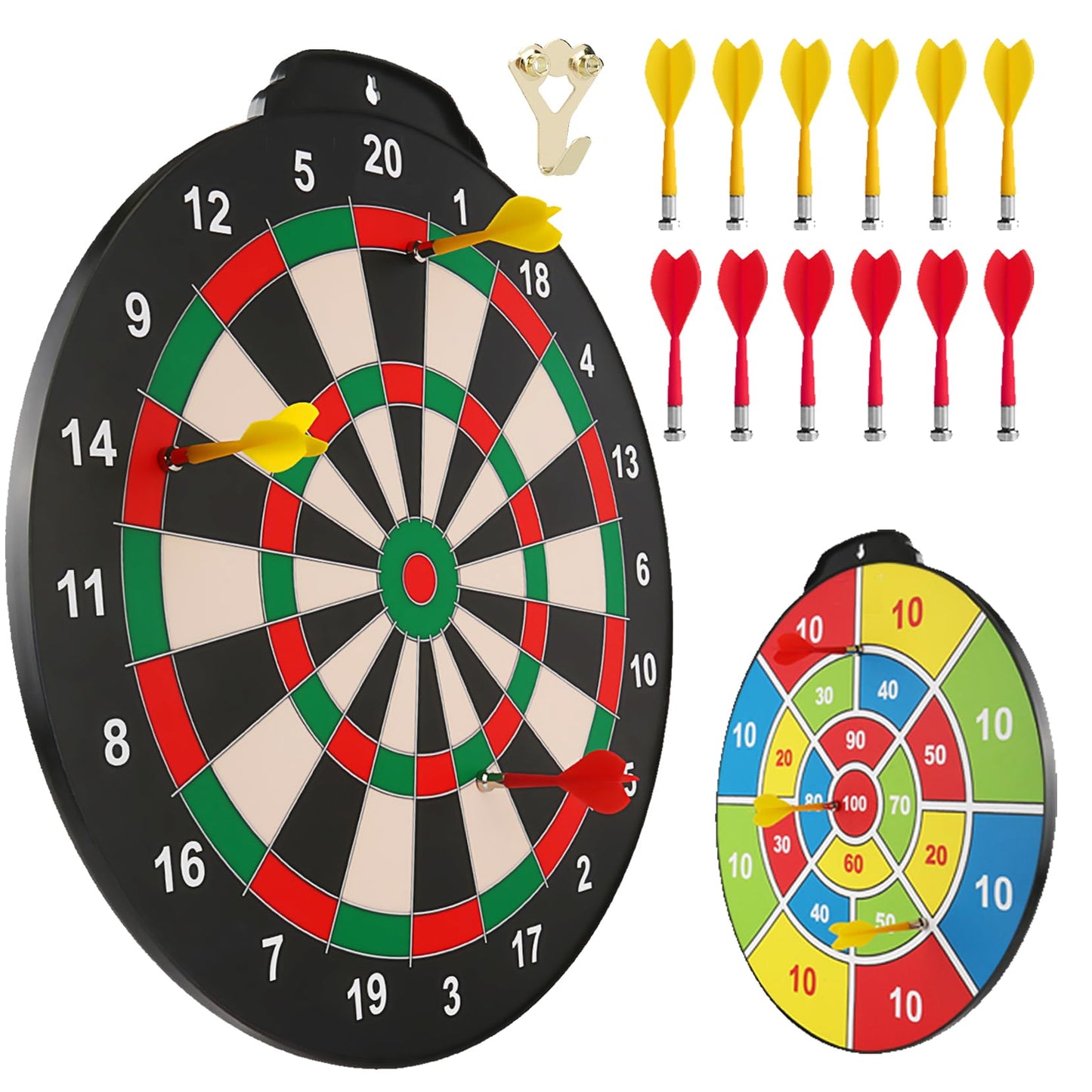 Esjay 45.7cm Magnetic Dartboard Set, safe dart game for kids ages 8+, perfect indoor & outdoor toy gift, includes 12 darts, double-sided dartboard.