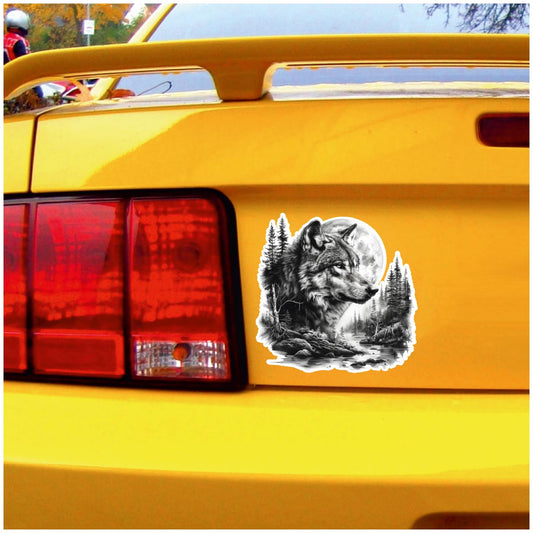 Samunshi® Wolf in Forest Scene Sticker Fantasy Trees RV Motorcycle Bike Scooter or Camper Camping Trailer Mountain Bike Road Bike Sticker 40x39cm