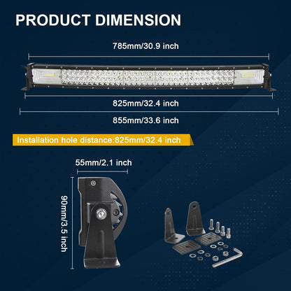 SKYWORLD 32 inch 80cm 405W LED work light bar curved, 12V 24V auxiliary light for car SUV off-road ATV truck tractor vehicles 4x4 waterproof light bar for car.