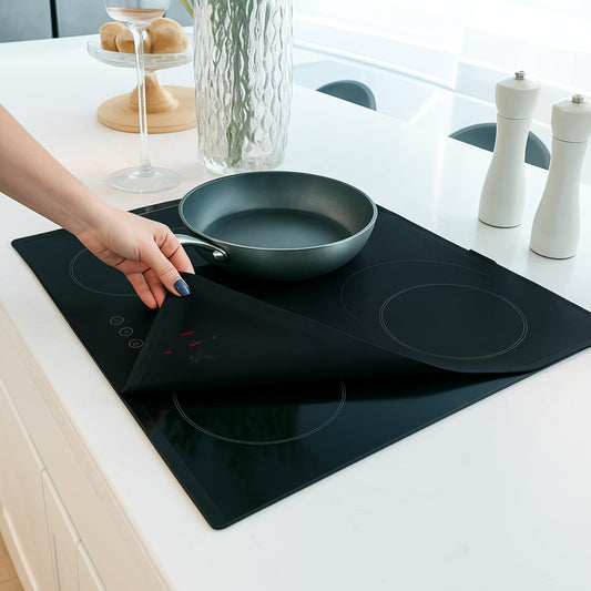 HomeMakers Translucent Induction Cooktop Protection Mat | Large 61x53 cm (Magnetic) kitchen mat protects cooktops from scratches | Heat resistant stove cover | Multifunctional silicone mat