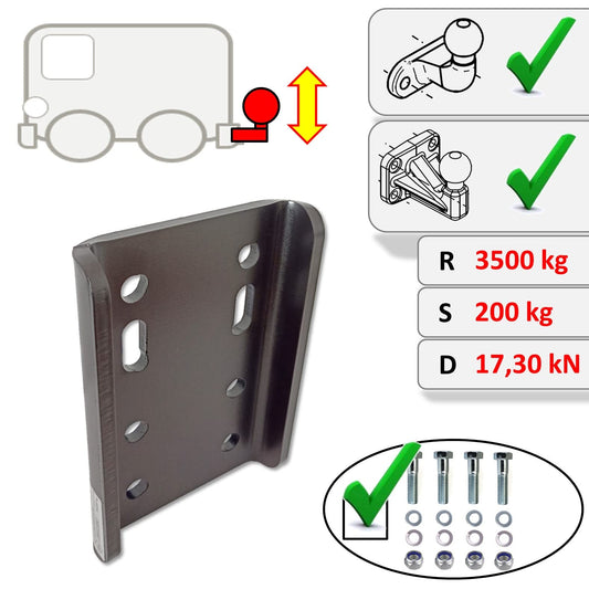 XIMPLIO Universal Adapter Plate Adjustment Ball Height Ball Adjustment Plate with ABE for Trailer Hitch Trailer Coupling AHK Screw-on Plate 2-Hole 90mm / 4-Hole 83x56mm (with Screws 4xM12)