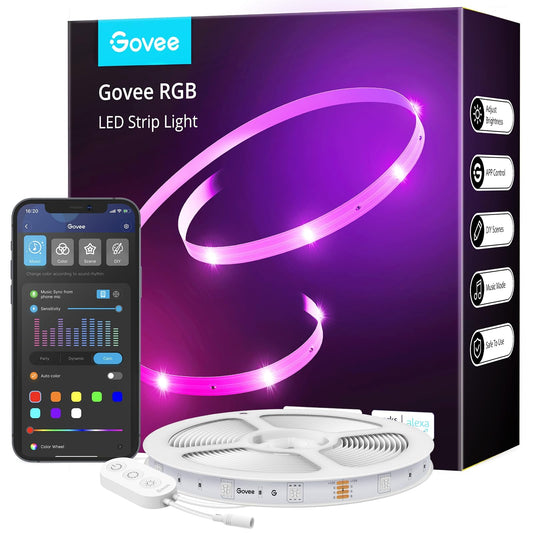Govee LED Strip Smart RGB WiFi LED Strip 15m, Light Chain Band App Control WLAN with Alexa and Google Assistant, Music Sync Color Change DIY Decoration for Bedroom Kitchen Living Room
