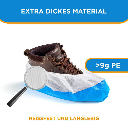 ISC Hygiene & Safety 150x waterproof blue-white shoe covers from Overshoes Reinforced Extra Strong >9g - non-slip shoe covers - one size fits all, disposable reusable galoshes
