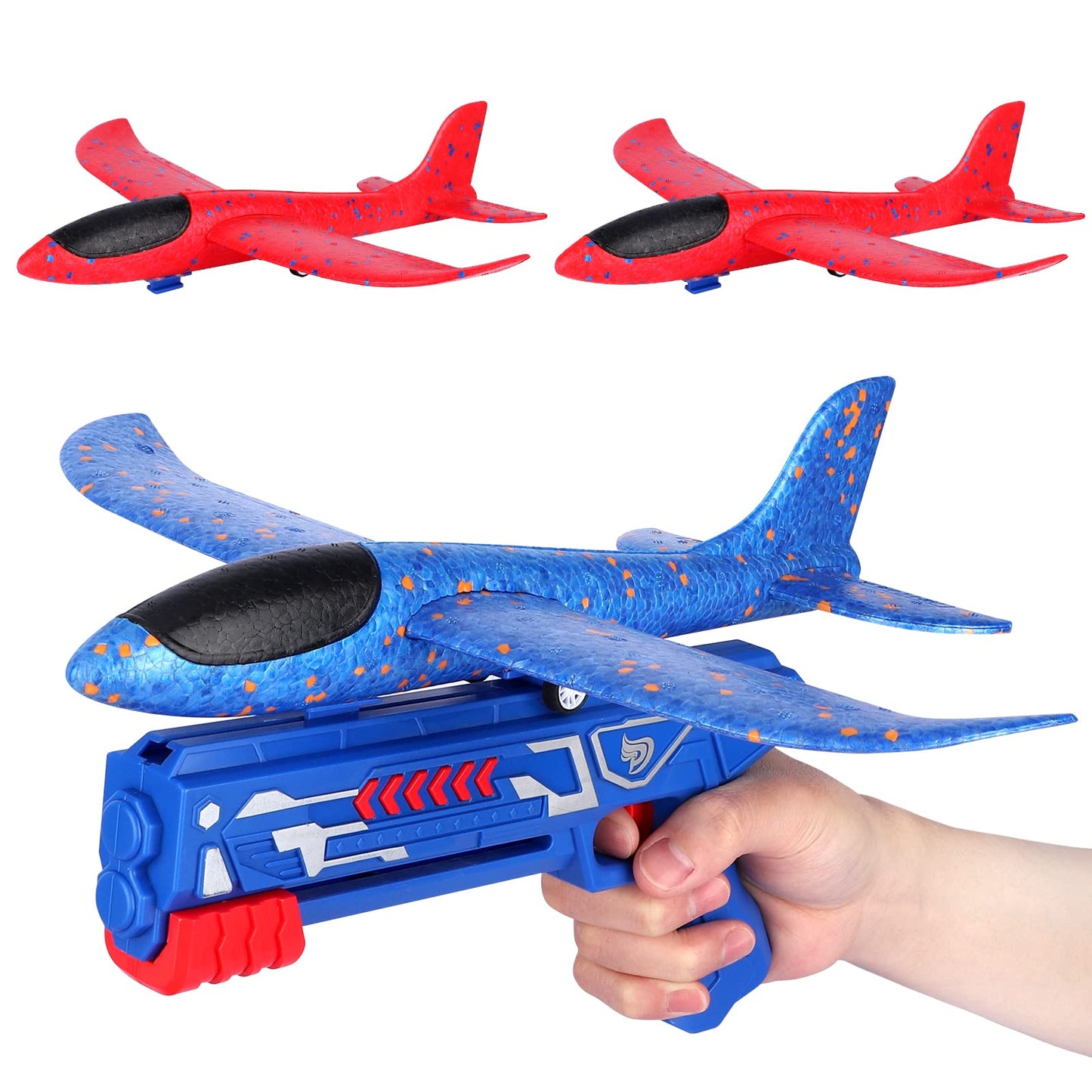 Airplane toy, foam glider catapult gun children's toy, kids outdoor garden interactive games children’s birthday gifts boys girls for ages 3 4 5 6 7 8 9 10 years.