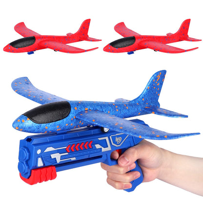 Airplane toy, foam glider catapult gun children's toy, kids outdoor garden interactive games children’s birthday gifts boys girls for ages 3 4 5 6 7 8 9 10 years.