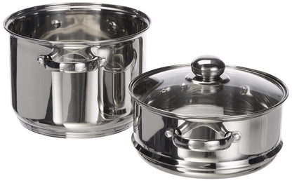 Kamberg - 0008070 - Couscous pot/steamer/cooking pot (3-in-1) - Diameter 22 cm - 6 liters - High-quality stainless steel - With glass lid - For all types of stoves, including induction.