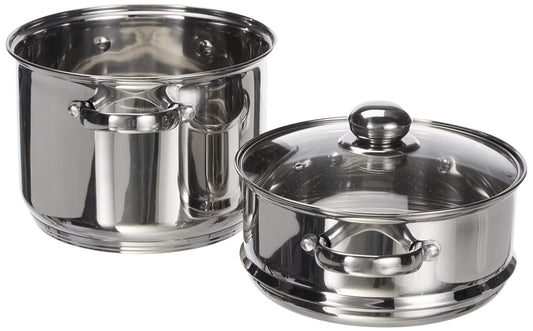 Kamberg - 0008070 - Couscous pot/steamer/cooking pot (3-in-1) - Diameter 22 cm - 6 liters - High-quality stainless steel - With glass lid - For all types of stoves, including induction.