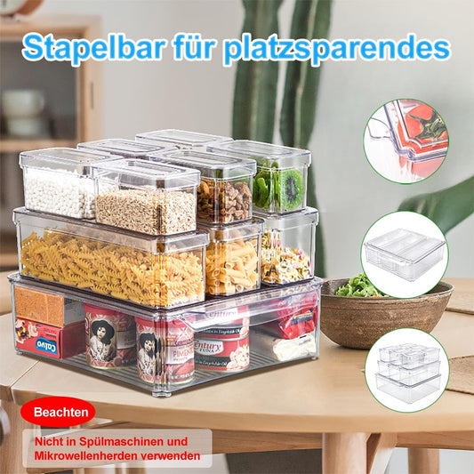 KUMD 10-piece refrigerator organizer, stackable refrigerator organizer with lids, BPA-free, clear fruit storage containers for refrigerator organization, for food, fruit, vegetables.
