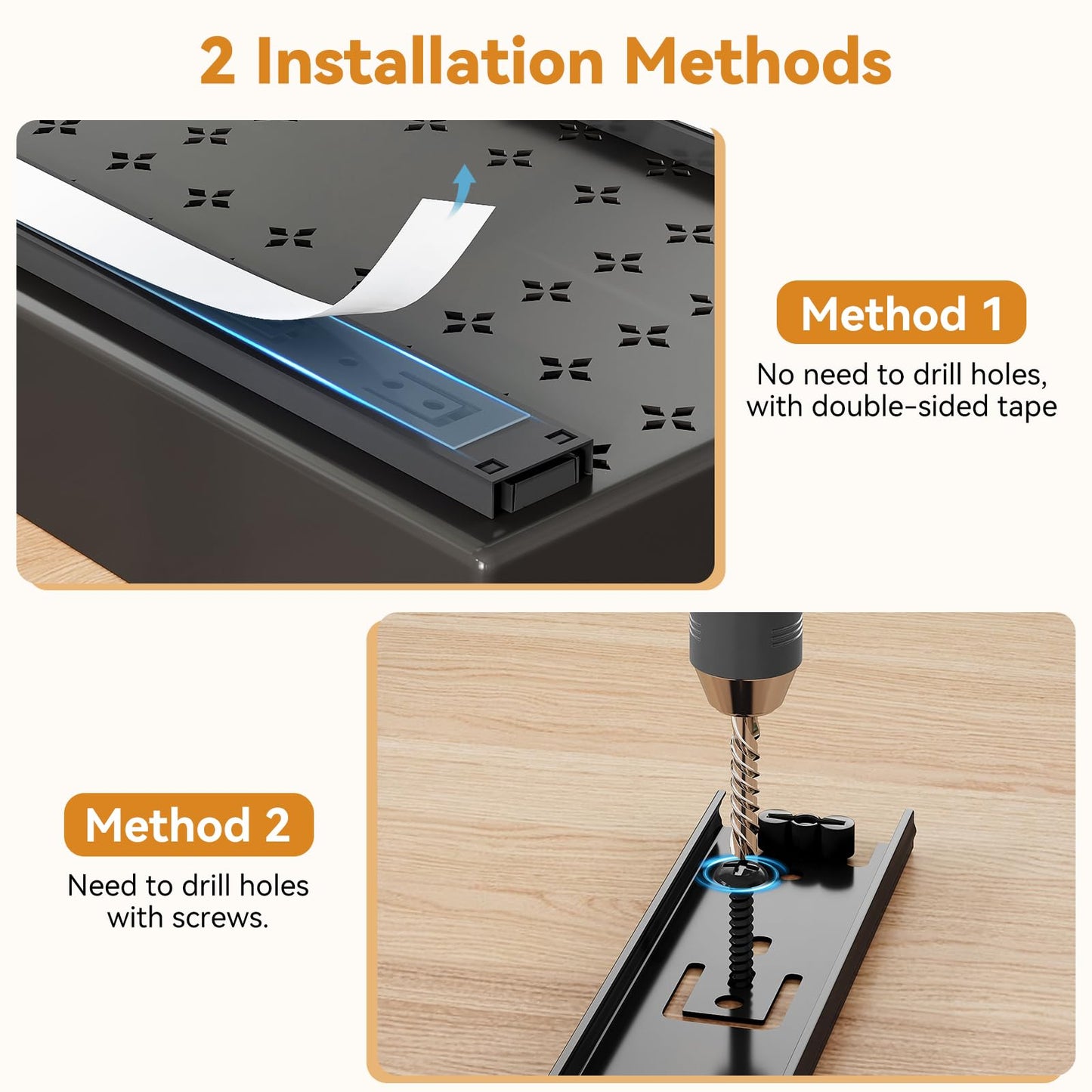 SOLEDI Telescopic Drawer Adhesive, Pull-Out Kitchen Drawer 3-Pack, Expandable Kitchen Cabinet Organizer, No Drilling or Nailing Required (Black)