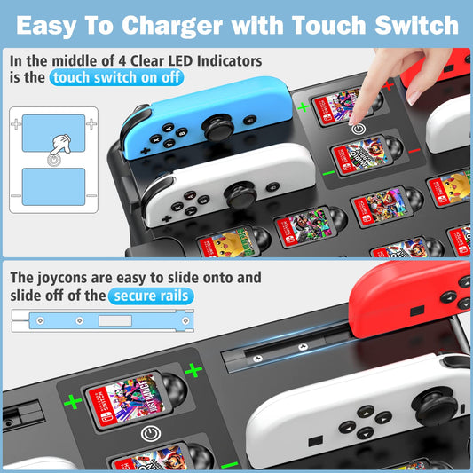 Kytok Switch game storage with Switch controller charging dock, suitable for Switch/OLED Joycons. Store Switch games, TV dock, Pro controller, and other Switch accessories.
