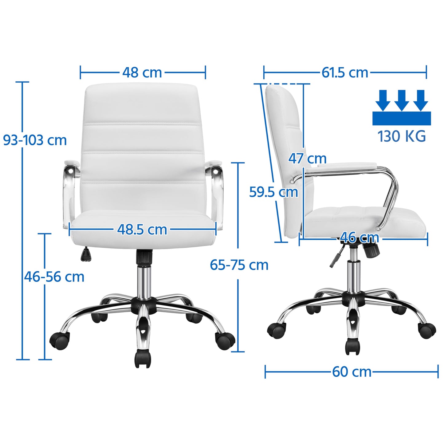 Yaheetech Office Chair Ergonomic Desk Chair, Swivel Chair with Wheels, Office Stool with Armrests, Task Chair with Backrest, Executive Chair Supports up to 130kg White