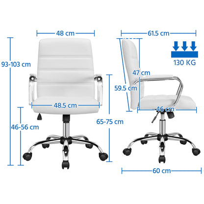 Yaheetech Office Chair Ergonomic Desk Chair, Swivel Chair with Wheels, Office Stool with Armrests, Task Chair with Backrest, Executive Chair Supports up to 130kg White