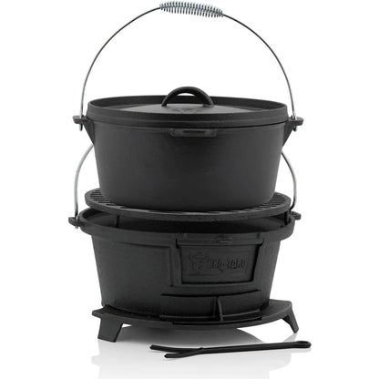 BBQ-Toro cast iron grill pot with grill grate | (W) 32 x (D) 33 x (H) 18 cm | Hibachi style grill with grate lifter | Charcoal camping grill, cast iron fire pot, BBQ grill, Dutch oven station