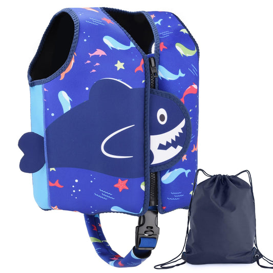 Nigecue high-quality neoprene swim vest, ideal swimming aid for baby boys and girls, adjustable crotch strap, includes drawstring bag, Size: M for 3-6 years / 19-30KG.