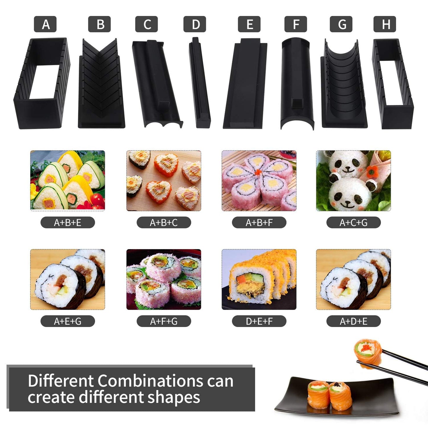 Sushi Maker Kit Plastic Premium Set Sushi Tool Set Sushi Rice Roll Mold DIY Sushi Roller Tool for beginners at home (12 pieces)