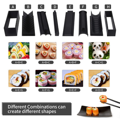 Sushi Maker Kit Plastic Premium Set Sushi Tool Set Sushi Rice Roll Mold DIY Sushi Roller Tool for beginners at home (12 pieces)