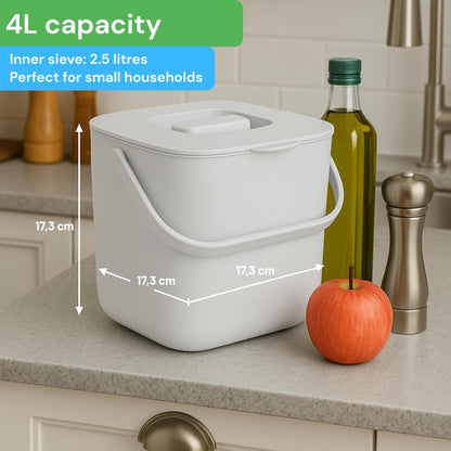 YourCasa kitchen compost bin - 4L - for everyday organic waste - dishwasher safe - odor-proof - sieve - small bio bin with lid organic waste container bio bin (4L Gray)